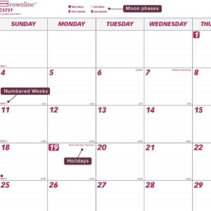 Brownline Monthly Desk Pad Calendar, 22 x 17, White/Burgundy Sheets, Black Binding, Black Corners