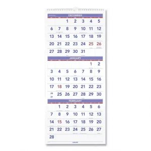 At-A-Glance Deluxe Three-Month Reference Wall Calendar, Vertical Orientation, 12 x 27, White Sheets, 14-Month: Dec 2024 to Jan 2026