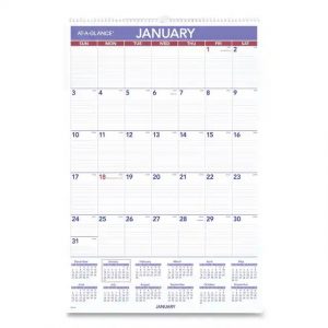 At-A-Glance Monthly Wall Calendar with Ruled Daily Blocks, 20 x 30, White Sheets, 12-Month (Jan to Dec): 2025