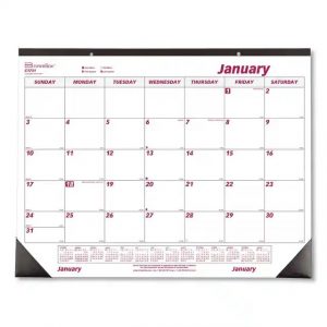 Brownline Monthly Desk Pad Calendar, 22 x 17, White/Burgundy Sheets, Black Binding, Black Corners